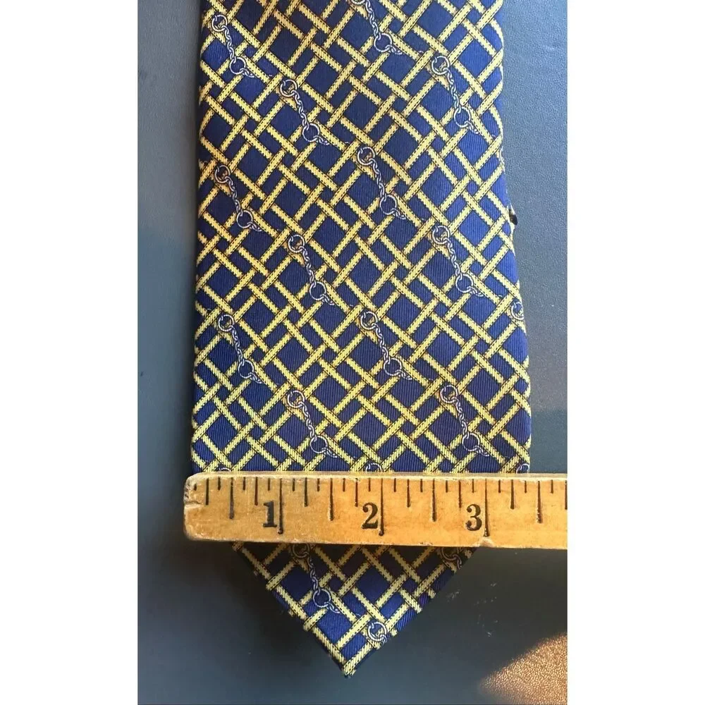 Authentic GUCCI Made In Italy Silk Navy & Yellow Iconic Horsebit Neck Tie